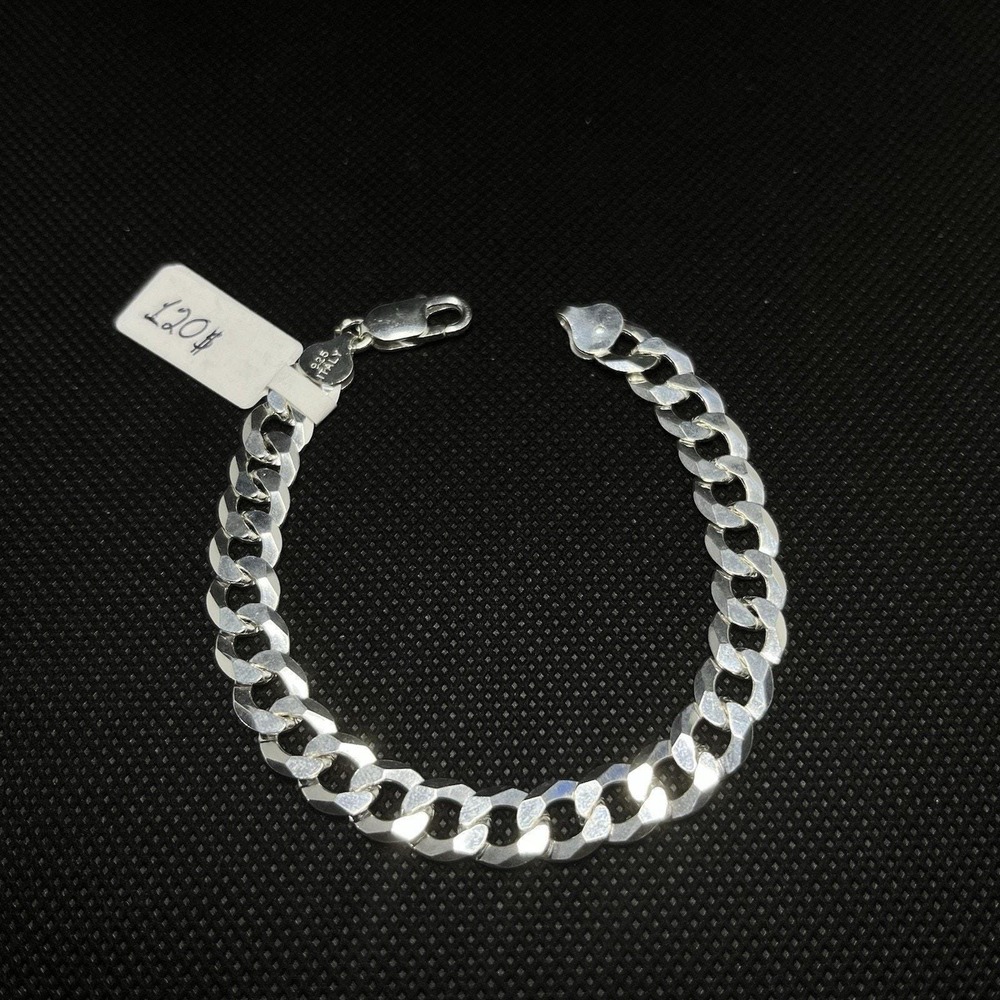 Esclava De Plata 925 Italiana Con Tejido‎ Cubano - 8 Inch